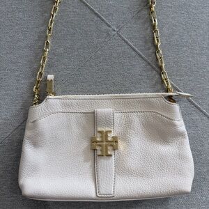 Tory Burch White Leather Crossbody with Gold Chain
